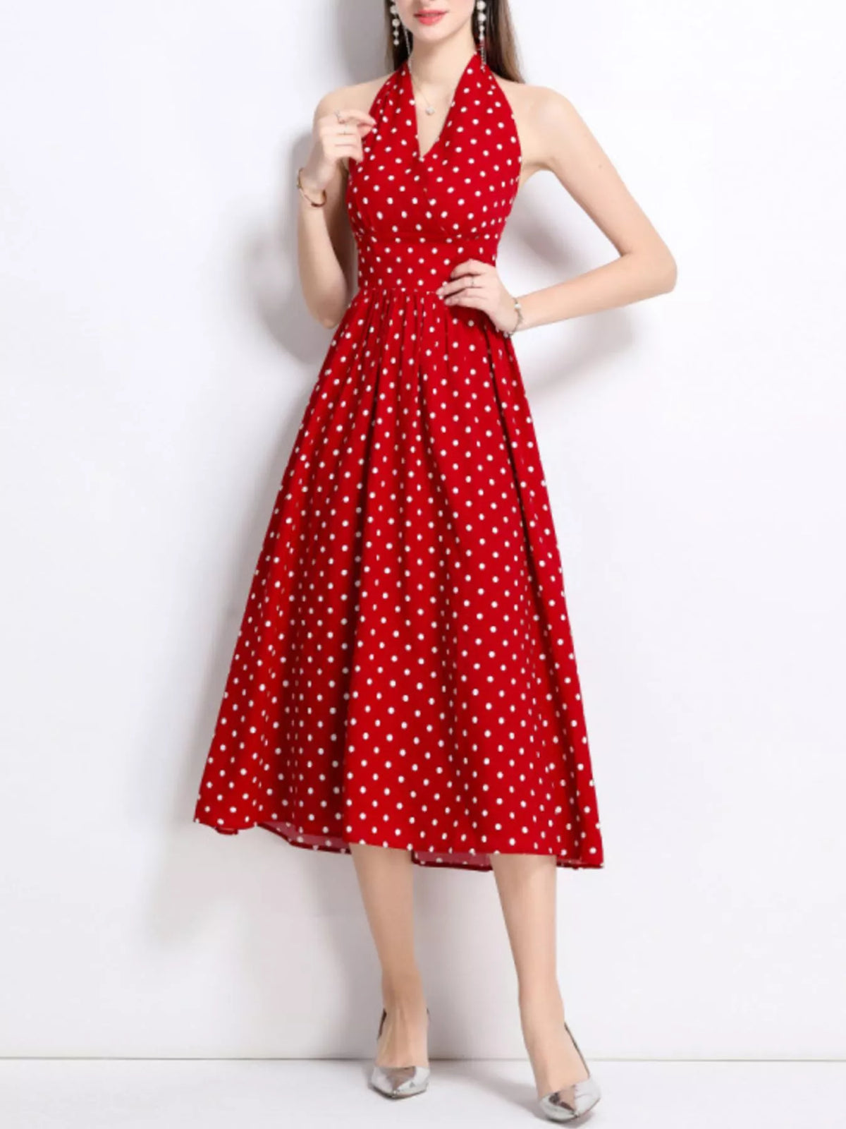 Polka Dot Halter Neck Midi Dress (7)