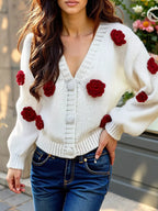 Rose Embellished V-neck Cardigan (7)