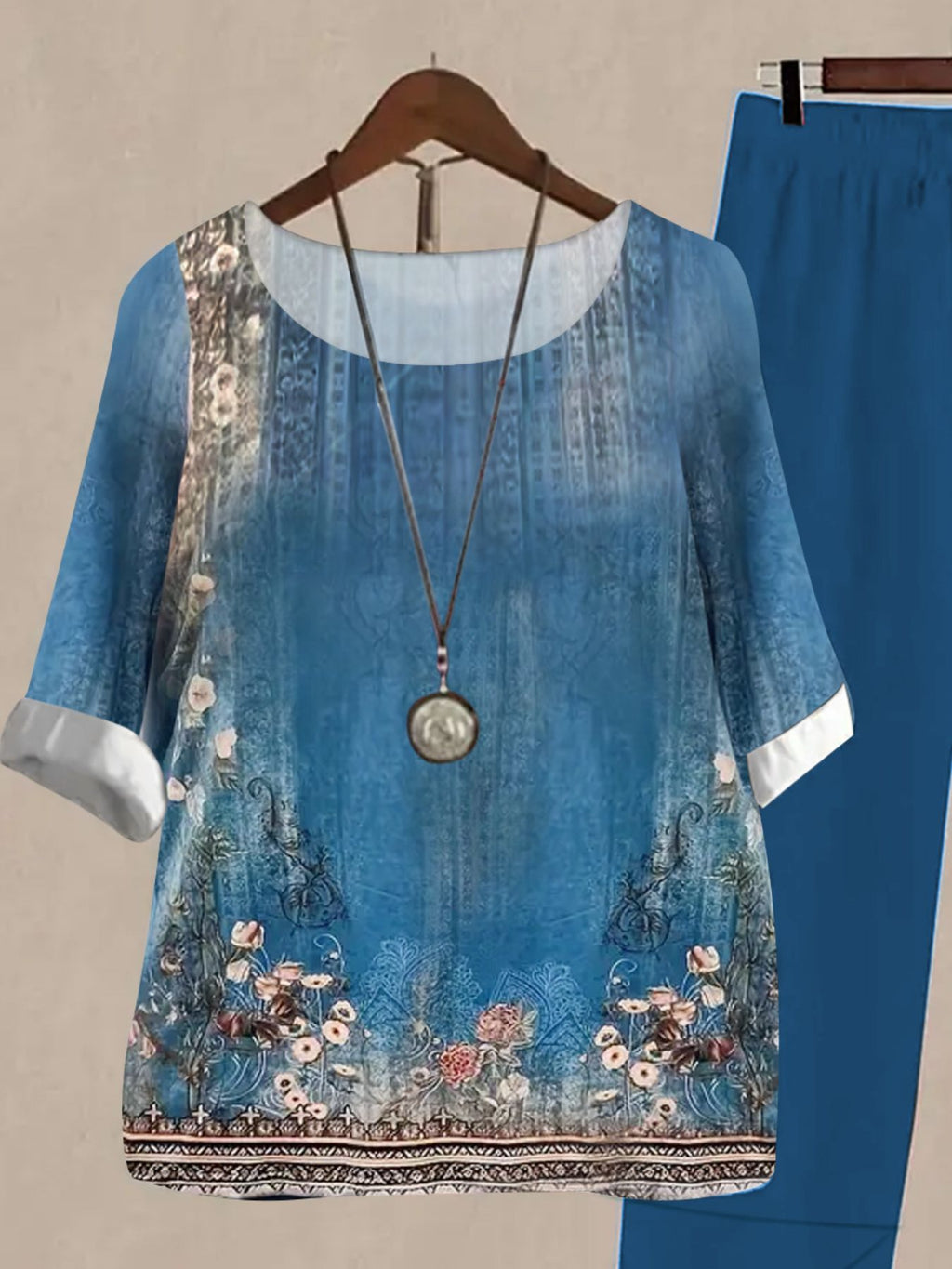 Printed Half Sleeve Top Pants Set (2)