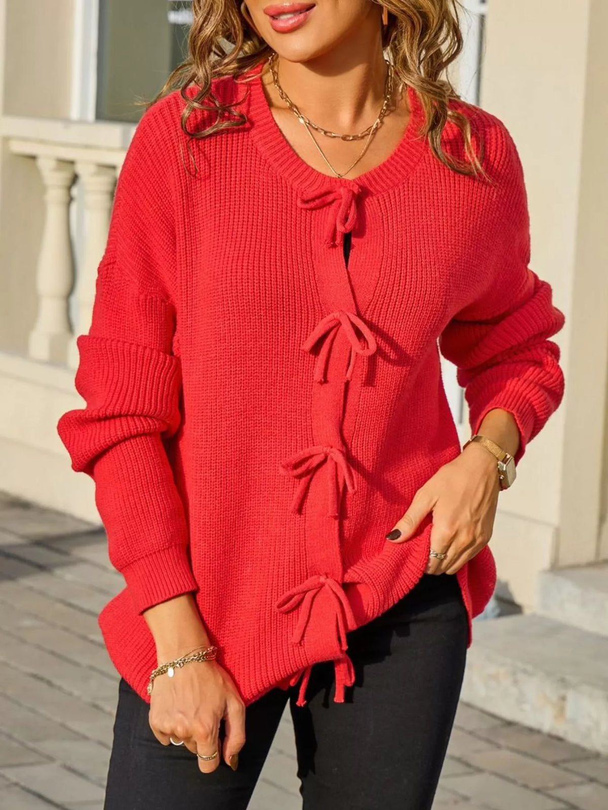 Ribbed Knit Bow-tie Cardigan (10)