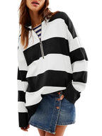 Striped Half-zip Oversized Sweatshirt (11)