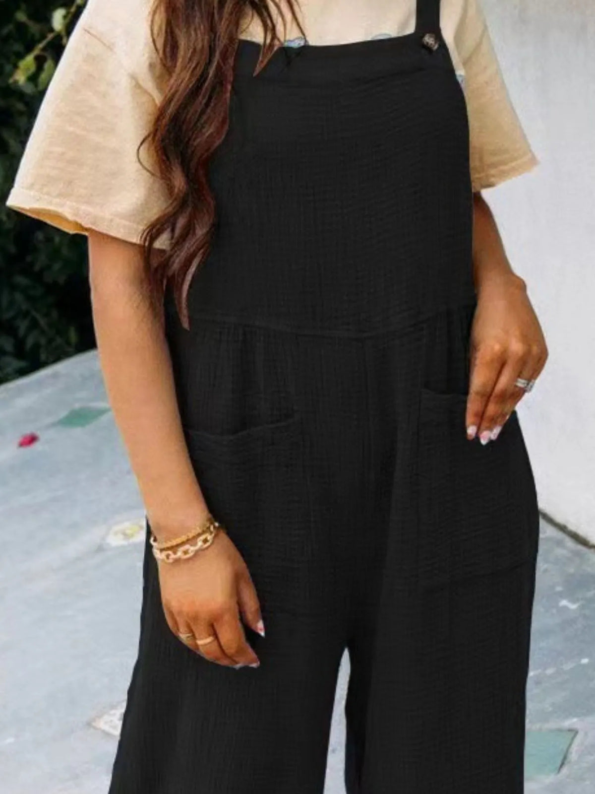 Full Size Casual Wide Leg Textured Overalls Plus (32)