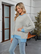 Contrast Trim Round Neck Long Sleeve T-shirt (11)
