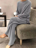 Full Size Ribbed Knit Relaxed Fit Top Pants Sweater Set Plus