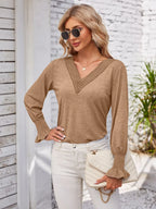 Smocked V-neck Long Sleeve Blouse (17)