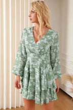Printed Surplice Balloon Sleeve Mini Dress (6)