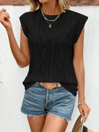 Eyelet Round Neck Cap Sleeve Top (13)