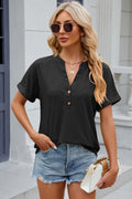 Eyelet Notched Short Sleeve T-shirt