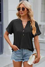 Eyelet Notched Short Sleeve T-shirt