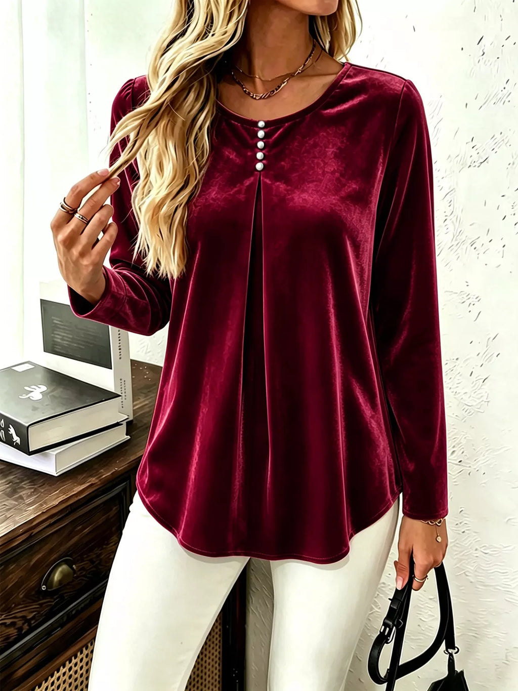 Velvet Long Sleeve Ruched Top (9)