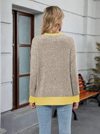 Contrast Trim Round Neck Long Sleeve T-shirt (8)