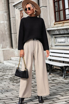 Mock Neck Dropped Shoulder Pullover Sweater (9)