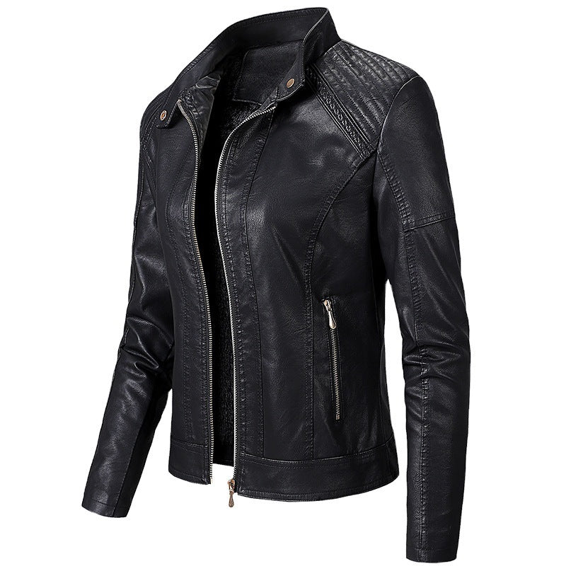 Long Sleeve Leather Jacket Pu Short photo 1