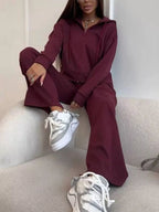 Zip-up Hoodie Wide-leg Pants Set (11)