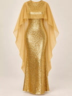 Sequin Cape Overlay Evening Dress (22)