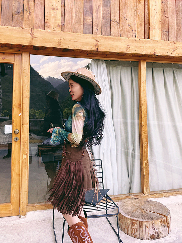 Raw Edge Brown Denim Skirt photo 1