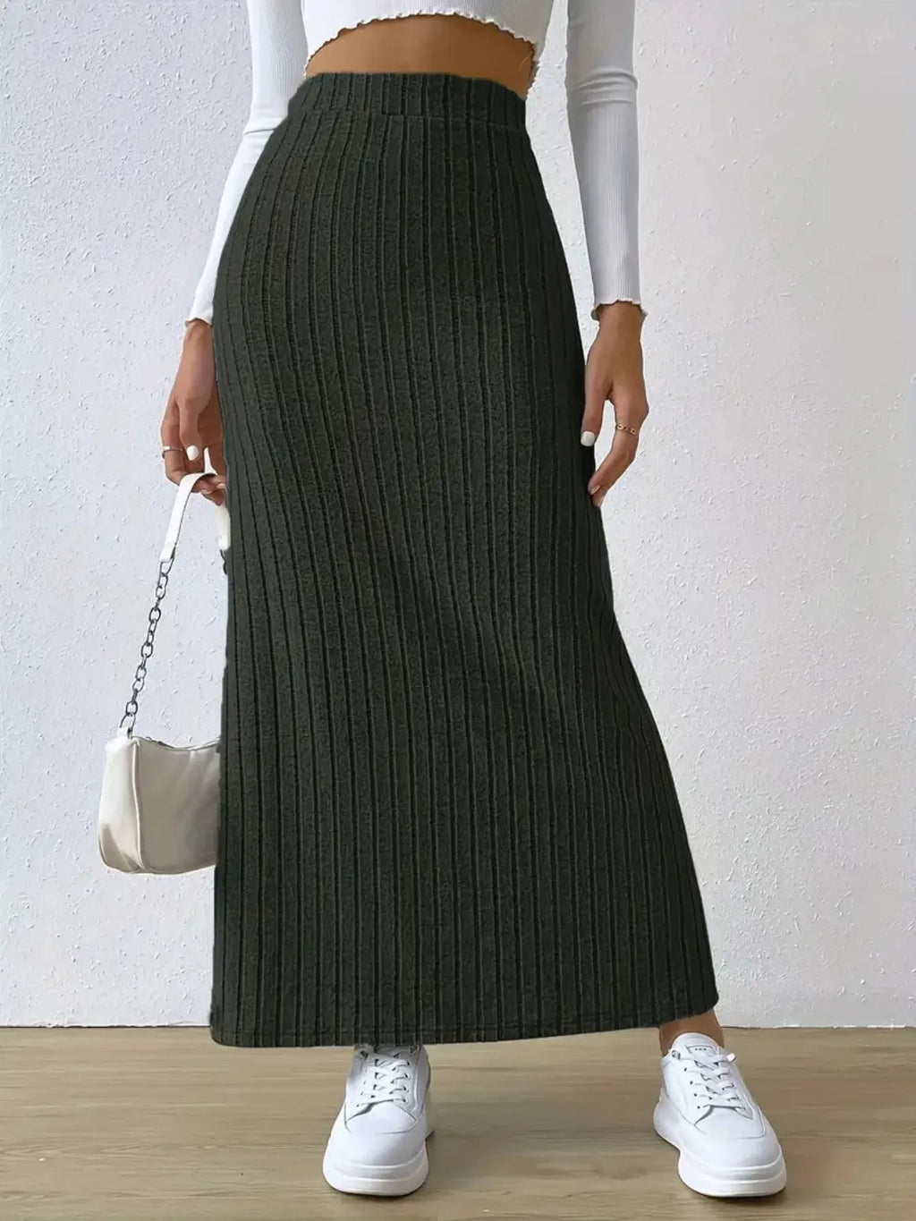 High Waist Ribbed Knit Maxi Skirt (10)