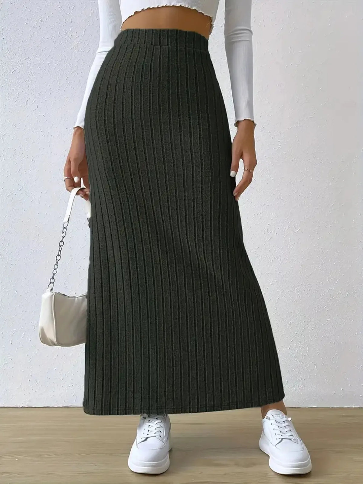 High Waist Ribbed Knit Maxi Skirt (10)