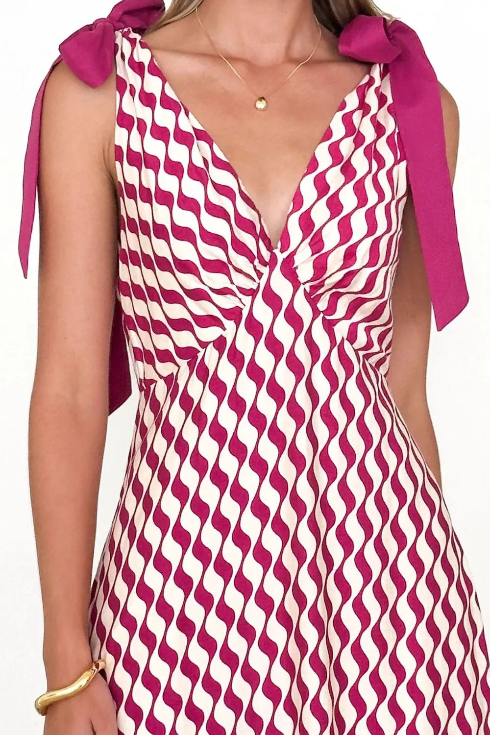 Printed V-neck Tie Shoulder Midi Cami Dress (4)