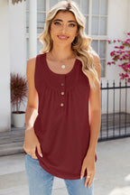 Eyelet Buttoned Round Neck Tank (18)