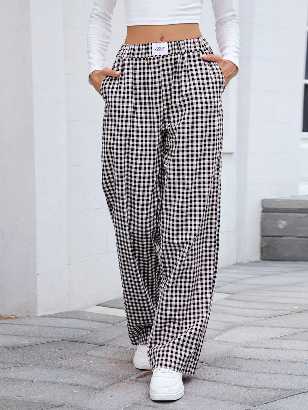Plaid Wide Leg Casual Pants (17)