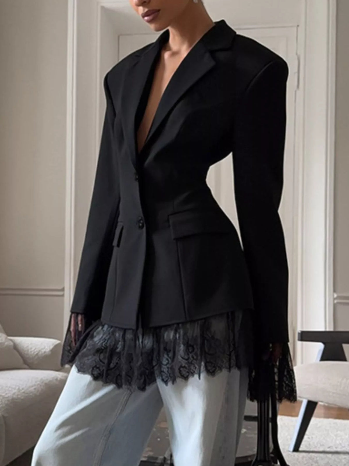 Lace Hem Button Down Blazer (5)