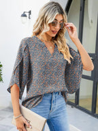 Printed Notched Half Sleeve Blouse (4)