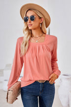Square Neck Ruched Long Sleeve Blouse (7)