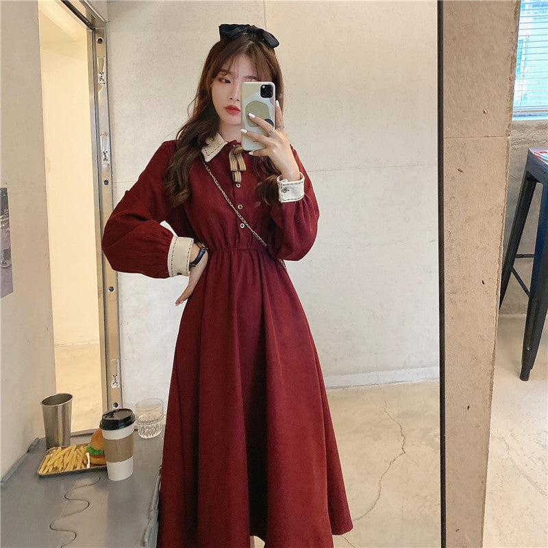 A-line Long Sleeve Dress in Autumn Winter variant CJNSSYLY13173-Red-One size