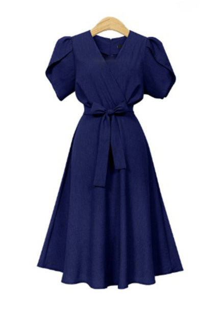 V-neck Waist Dress variant CJNSSYLY06101-Navy Blue-4XL|CJNSSYLY06101-Navy Blue-5XL|CJNSSYLY06101-Navy Blue-3XL|CJNSSYLY06101-Navy Blue-XXL|CJNSSYLY06101-Navy Blue-XL