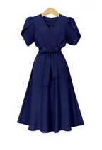 V-neck Waist Dress variant CJNSSYLY06101-Navy Blue-4XL|CJNSSYLY06101-Navy Blue-5XL|CJNSSYLY06101-Navy Blue-3XL|CJNSSYLY06101-Navy Blue-XXL|CJNSSYLY06101-Navy Blue-XL
