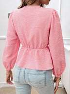 Tied Round Neck Long Sleeve Blouse (8)