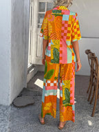 Printed Button Down Shirt Pants Set (19)