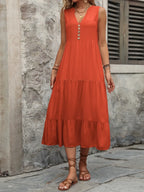 Decorative Button Notched Sleeveless Dress (3)