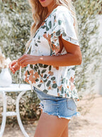 Full Size Floral Print V-neck Shirt Plus (5)