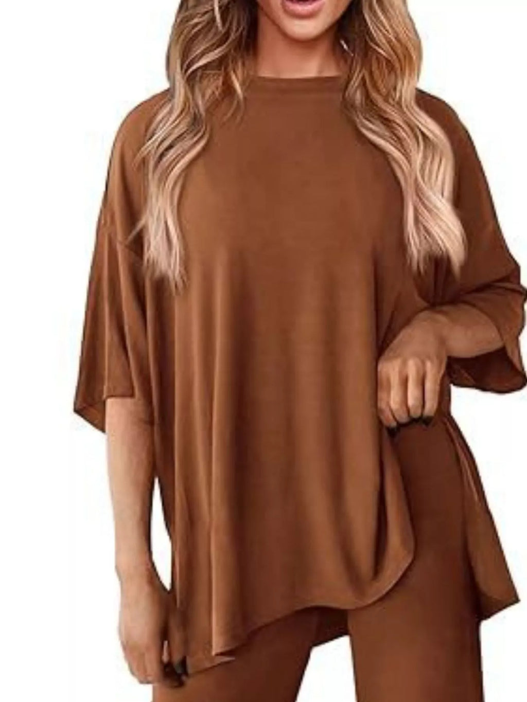 Slit Round Neck Top Pants Set (10)