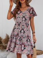 Printed V-neck Tiered Dress (11)
