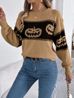Pumpkin Round Neck Long Sleeve Sweater (11)