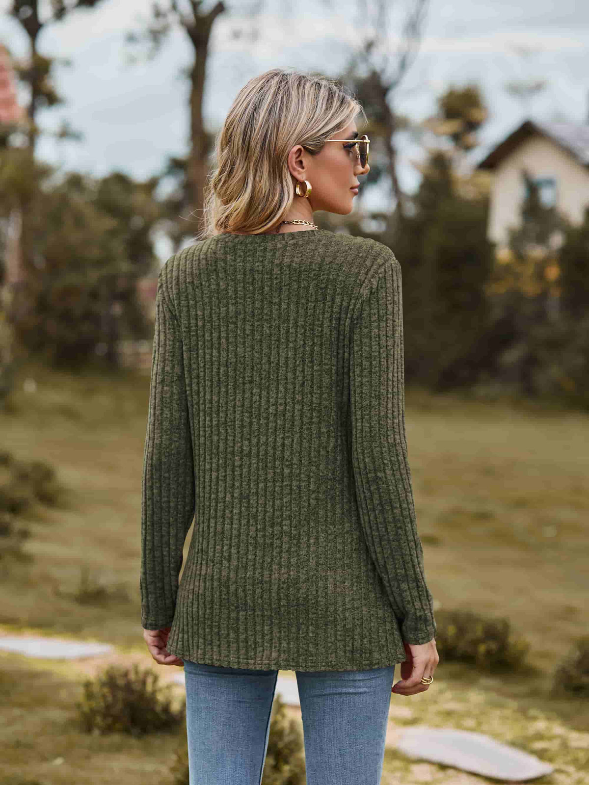 Ribbed Round Neck Long Sleeve Tee (28)