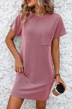 Ribbed Striped Short Sleeve Mini Tee Dress (15)