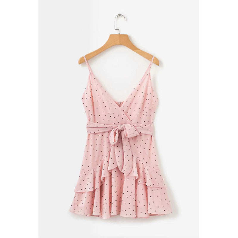 Polka Dot Ruffle Dress variant CJNSSYLY07641-Pink-S|CJNSSYLY07641-Pink-M|CJNSSYLY07641-Pink-L