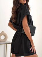 Button Front Short Sleeve Shirt Shorts Set (3)
