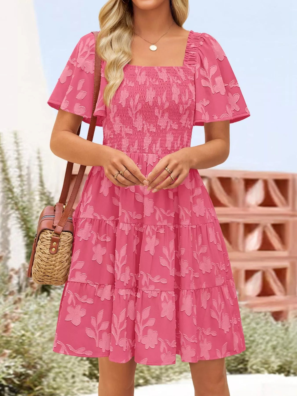 Smocked Square Neck Tiered Mini Dress (7)