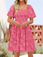 Smocked Square Neck Tiered Mini Dress (7)