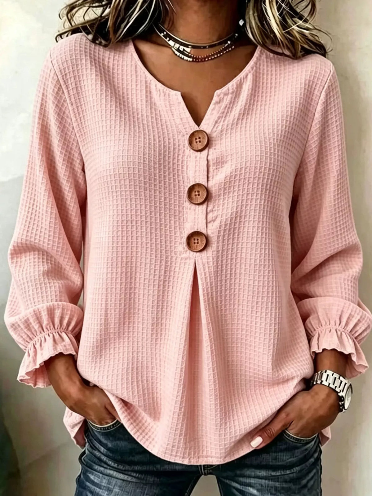 Waffle Knit Long Sleeve Top (4)