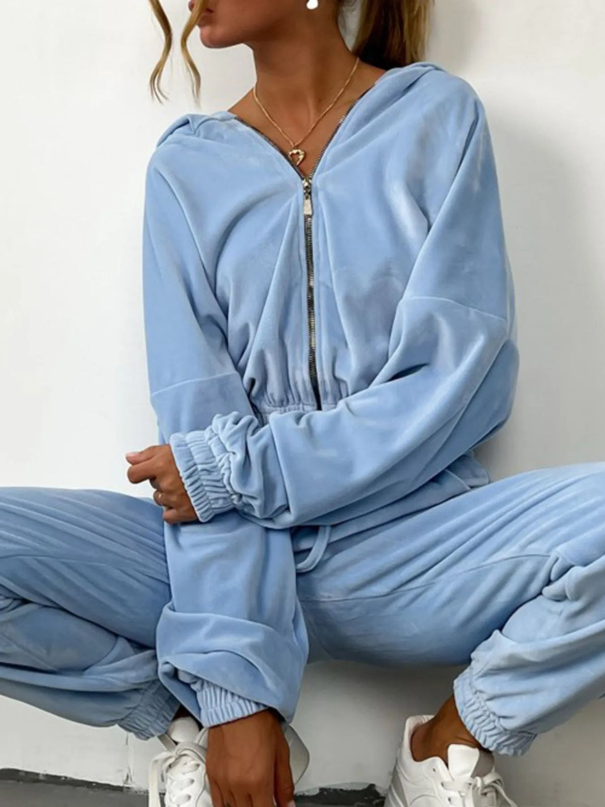 Zip Up Long Sleeve Top Pants Set (2)