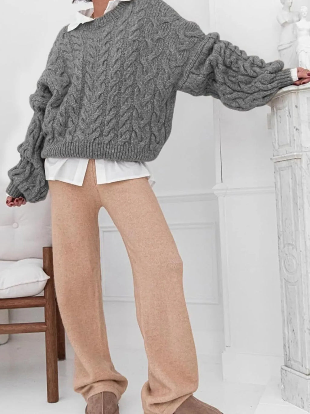 Cable Knit Long Sleeve Sweater (17)