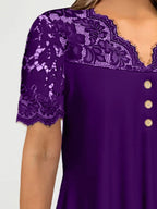 Lace Panel Short Sleeve Blouse (2)