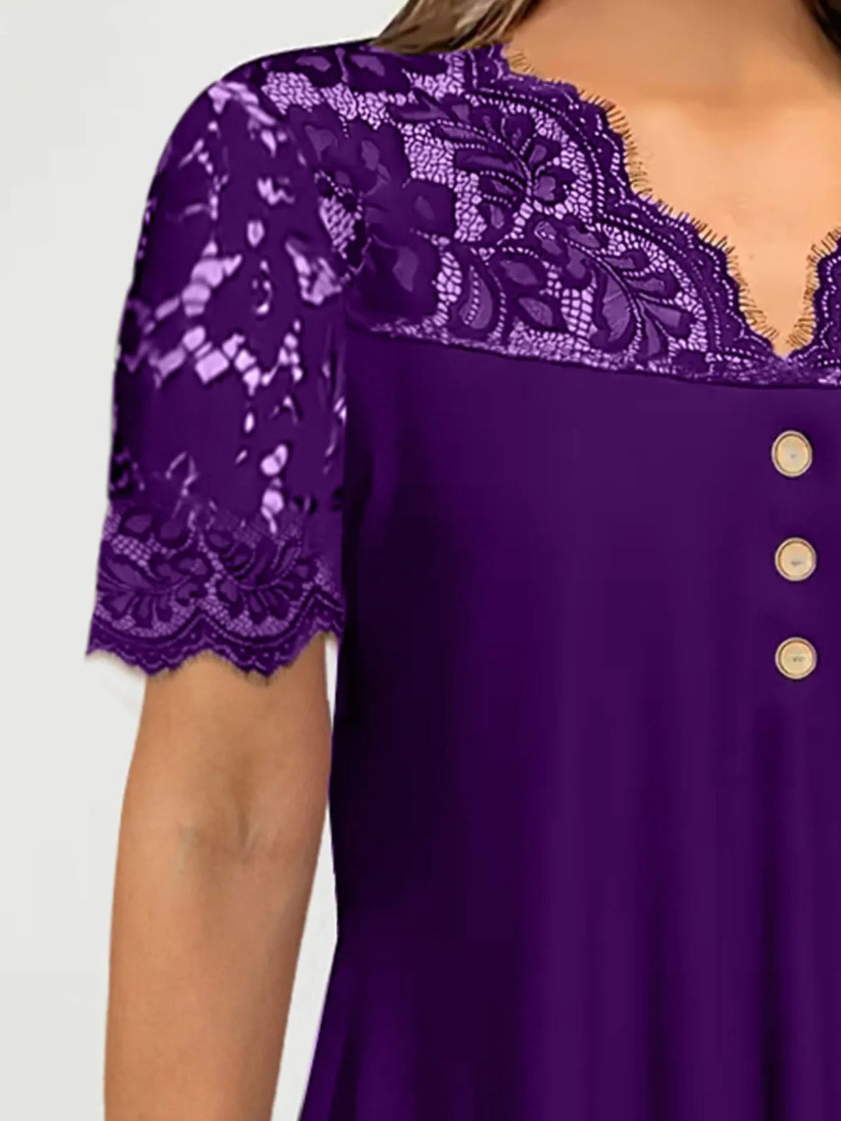 Lace Panel Short Sleeve Blouse (2)