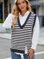 Slit V-neck Striped Sweater Vest (3)